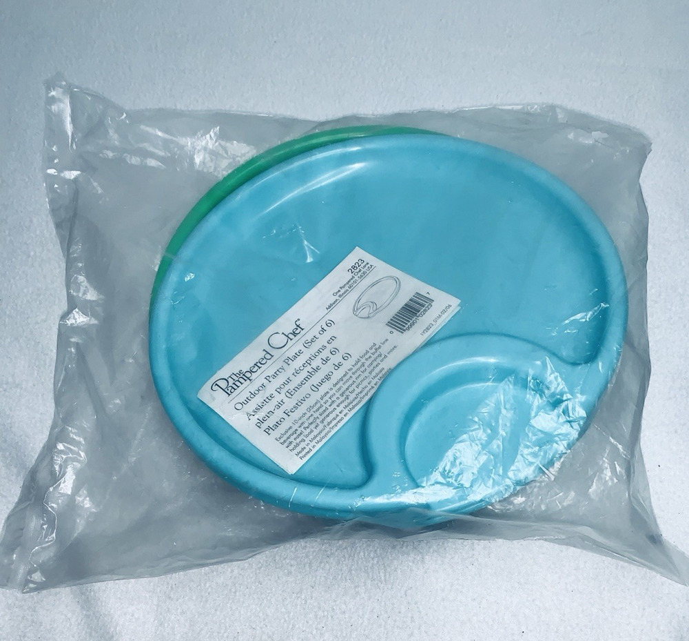 Pampered Chef Outdoor Party Plates 6 Pc 2823 10" Blue Green Retired Picnic NEW